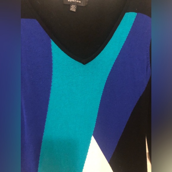 Colour Block Long Sleeve Sweater Dress in Black, Turquoise, Royal Blue - Picture 3 of 5